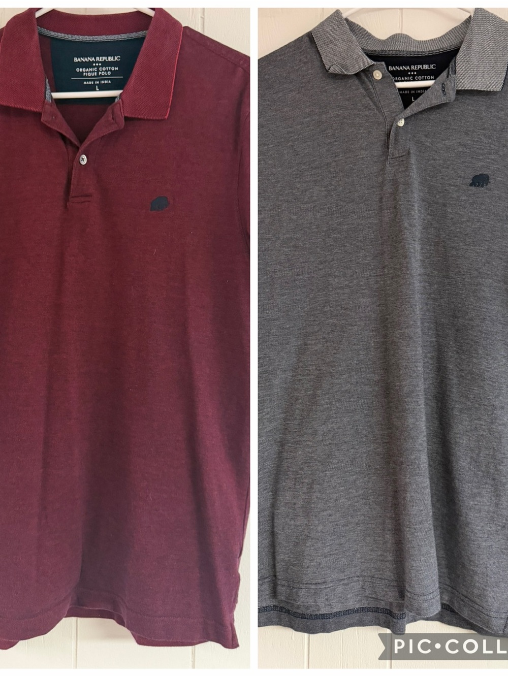 Bundle of Two Banana Republic Men’s Polo Shirts - Burgundy and Gray/Navy, Size L